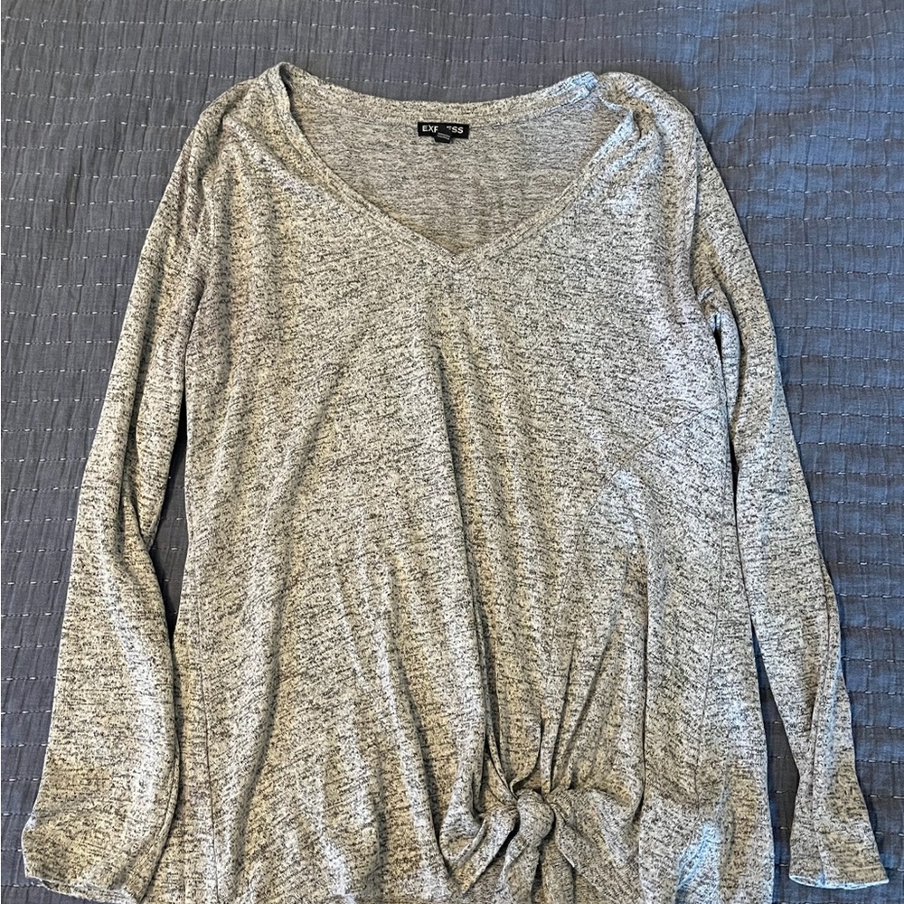 Express Women's Gray V-Neck Top
